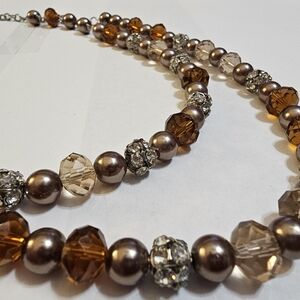 Double Beaded Necklace in Brown tones‎ 24" with 3" extender